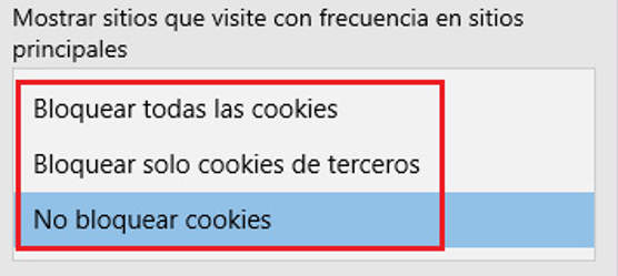 Desactivar cookies en Internet explorer
